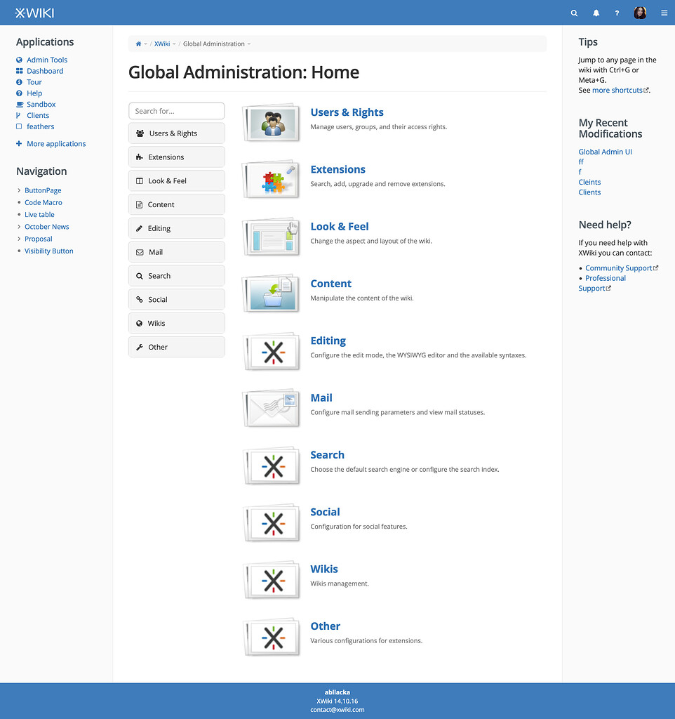 Global Administration UI Revamp - Development - XWiki Forum