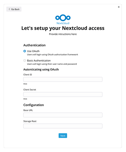 configuring the backend - Nextcloud