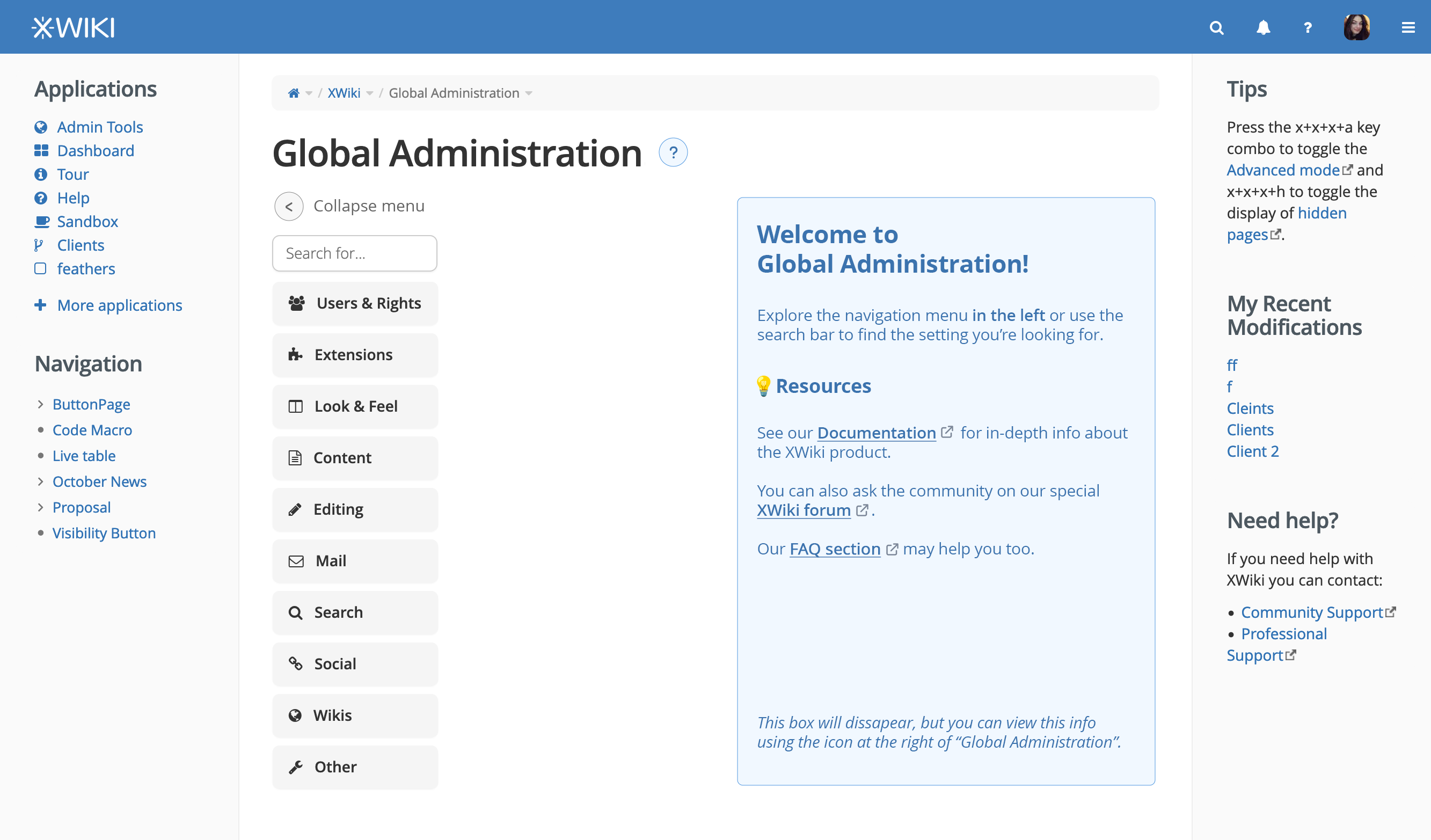 first view of global Admin