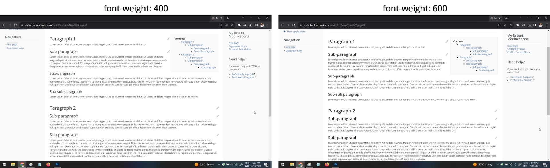 headings comparison