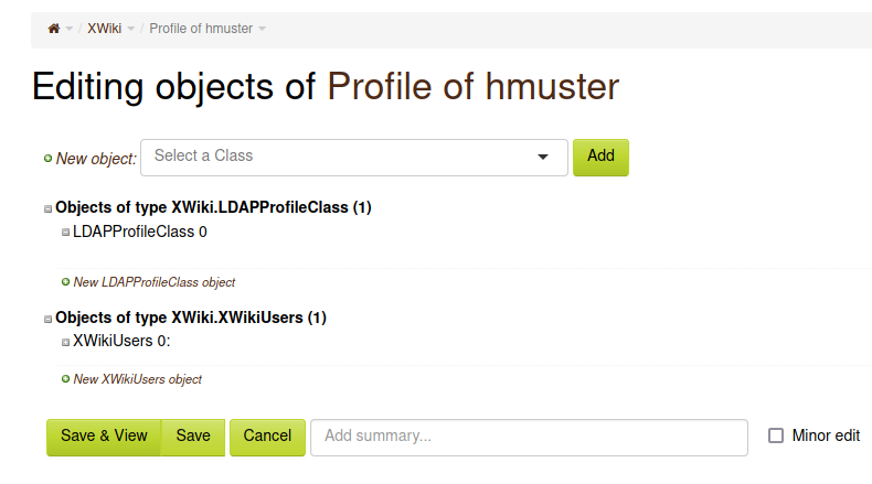 Newly created user profile in object inspector